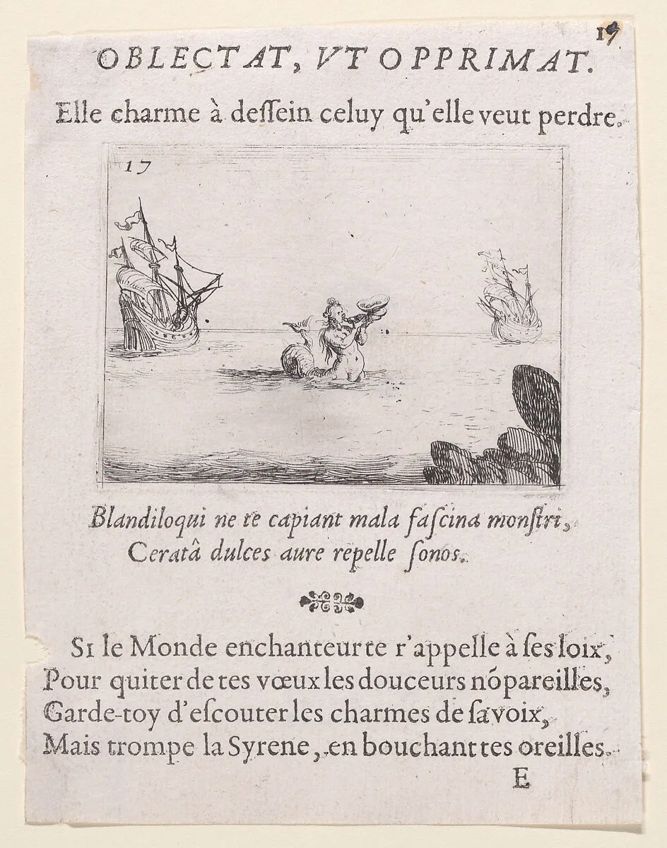 Une Sirène entre deux Vaisseaux (A Siren Between Two Ships), from Lux Claustri ou La Lumière du Cloitre (The Light of the Cloisters), plate 17 — Jacques Callot|François Langlois