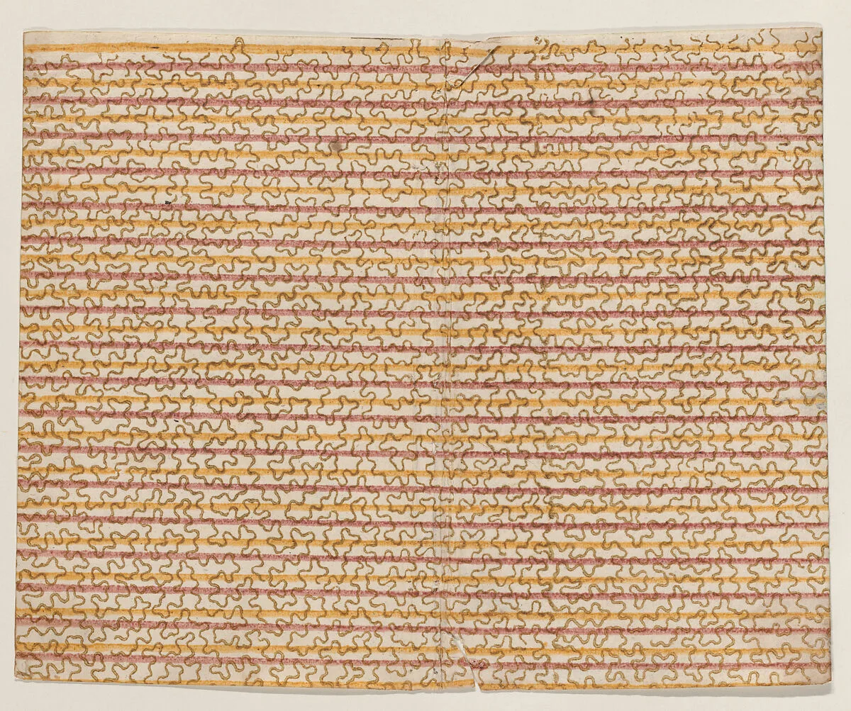 Sheet with overall stripe pattern with squiggly lines — Anonymous