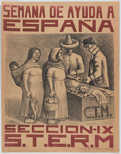 Poster entitled 'A week of help to Spain' made to raise funds to support Republican forces fighting Franco — Taller de Gráfica Popular|Raúl Anguiano
