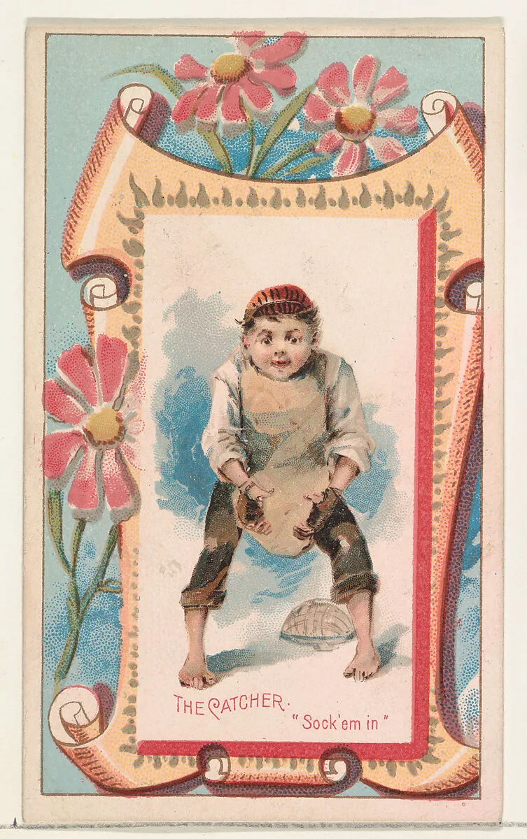 The Catcher, "Sock'em in," from the Terrors of America set (N136) issued by Duke Sons & Co. to promote Honest Long Cut Tobacco — W. Duke, Sons & Co.|Knapp & Company