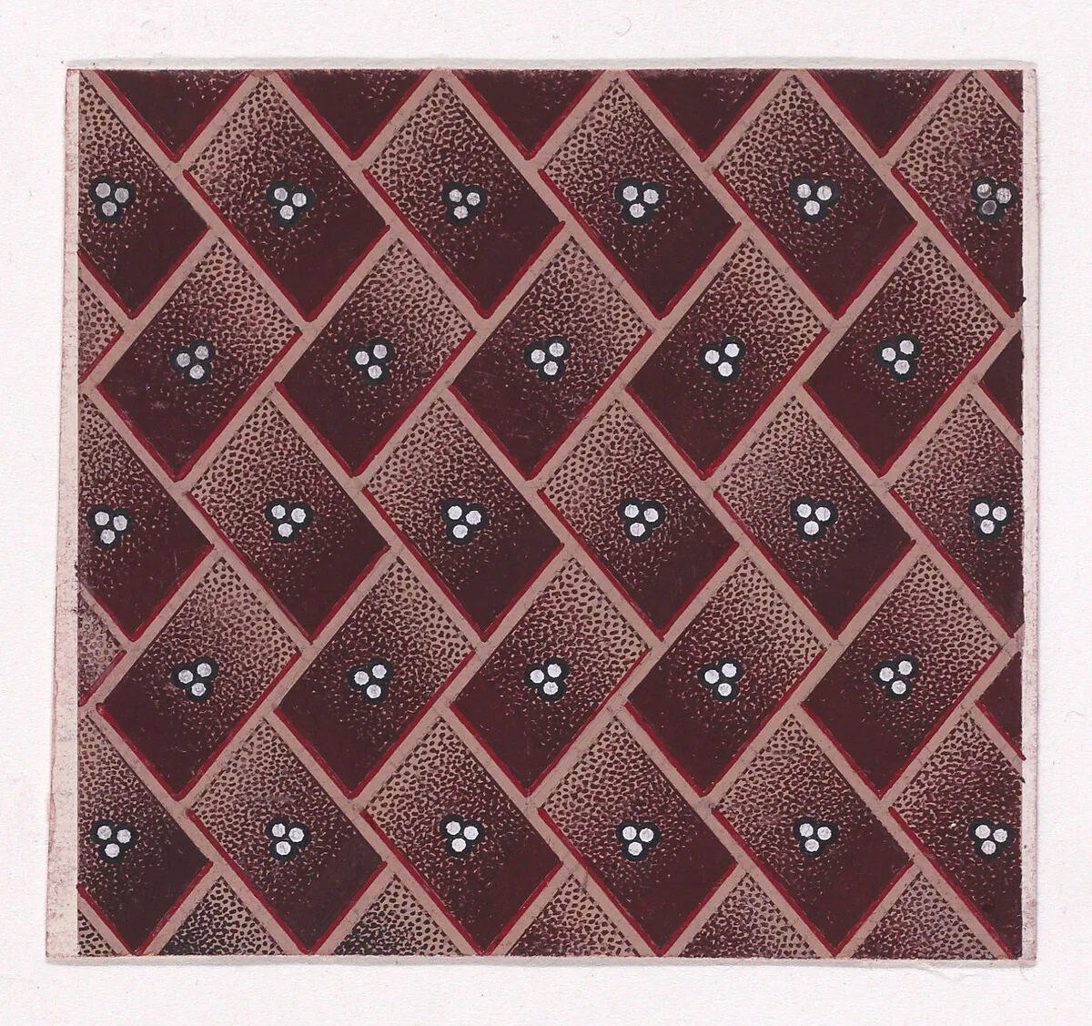 Textile Design with a Tiled Background of Alternating Rectangular Shapes Framed by Ribbons Decorated with Trefoils of Pearls — Anonymous, Alsatian, 19th century