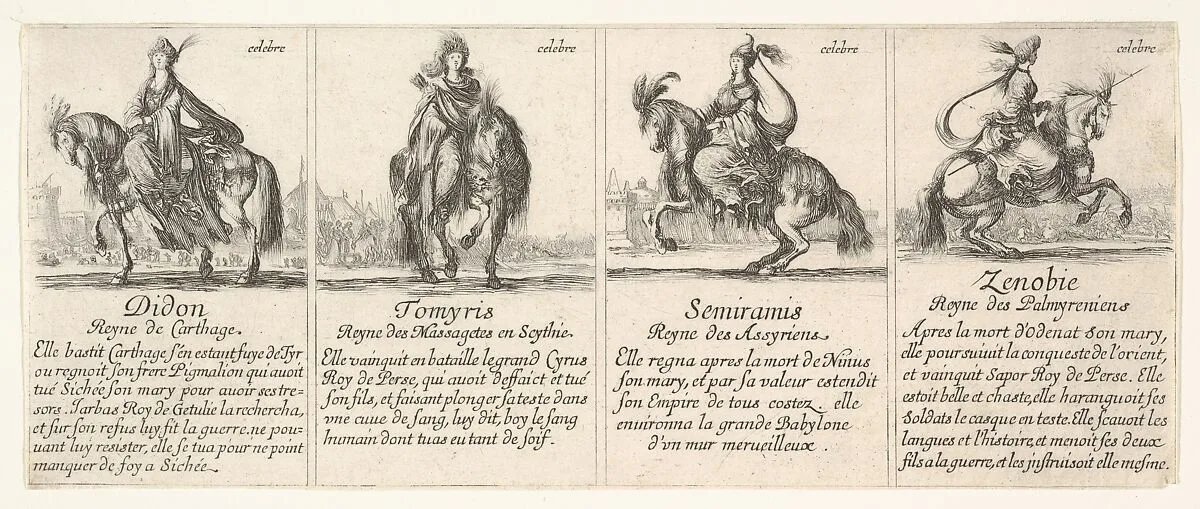 Didon, Tomyris, Semiramis, and Zenobie, from 'The game of queens' (Le jeu des Reines renommées) — Stefano della Bella