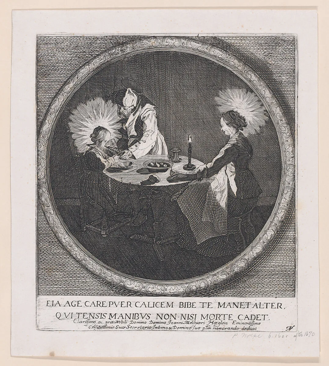Reverse Copy of Le Benedicite, estampe appelée aussi La Sainte Famille a Table et St. Joseph Faisant Boire L'Enfant Jésus (The Grace, also called The Holy Family at the Table and St. Joseph Giving the Christ Child a Drink) — Jacques Callot|Pieter Nolpe