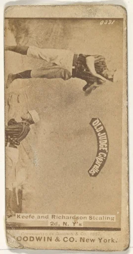 Keefe and Richardson Stealing 2nd Base, New York, from the Old Judge series (N172) for Old Judge Cigarettes