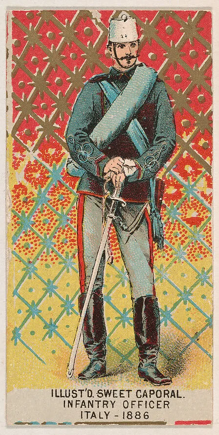 Infantry Officer, Italy, 1886, from the Military Series (N224) issued by Kinney Tobacco Company to promote Sweet Caporal Cigarettes — Kinney Brothers Tobacco Company