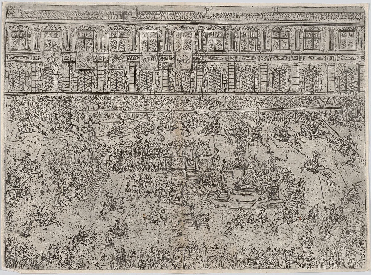 The running of the Quintana and the breaking of the spears (Zu der Quintana rennen und Spiess brechen), from a series depicting the wedding of Wolfgang Wilhelm, Duke of Pfalz-Neuberg, Pfalzgraf, and Magdalena, Duchess of Bavaria, in Munich, 1613 (Plate 10) — Wilhelm Peter Zimmermann
