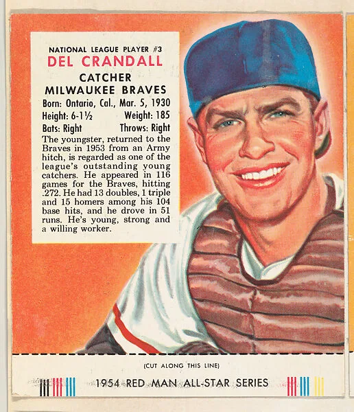 Del Crandall, from the Major League All Stars series (T234), issued by Red Man Chewing Tobacco — Red Man Chewing Tobacco