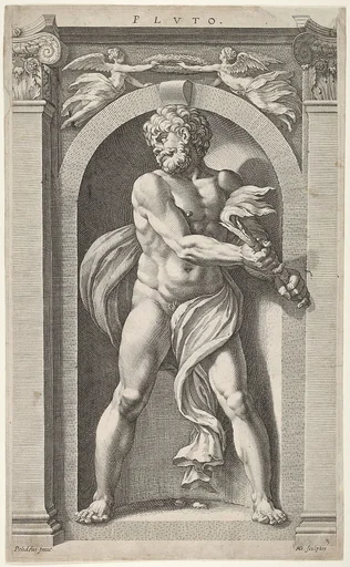 Pluto; on verso sketches of a figure, four heads, and a column
