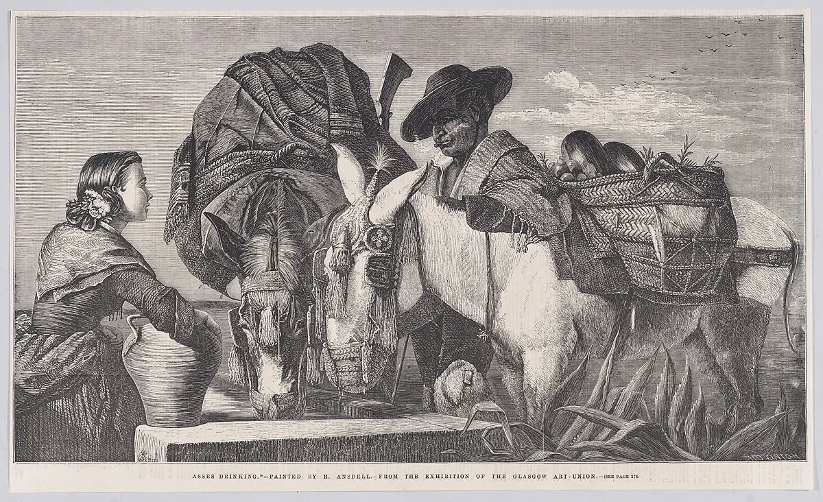 Asses Drinking, from "Illustrated London News" — Richard Ansdell|Thomas Beech|Henry Linton