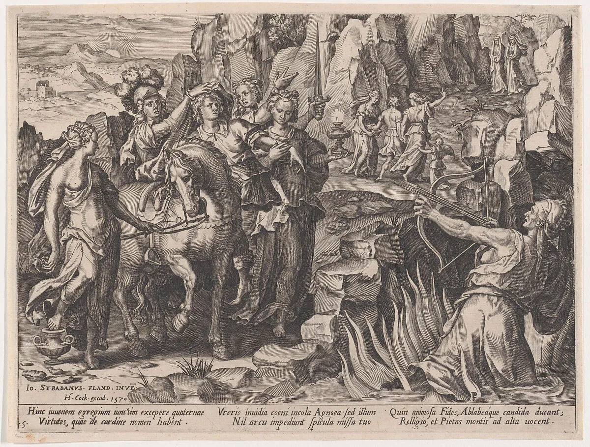 Choosing Virtue, from The Course of Human Life — Jan van der Straet, called Stradanus|Pieter Jalhea Furnius|Hieronymus Cock
