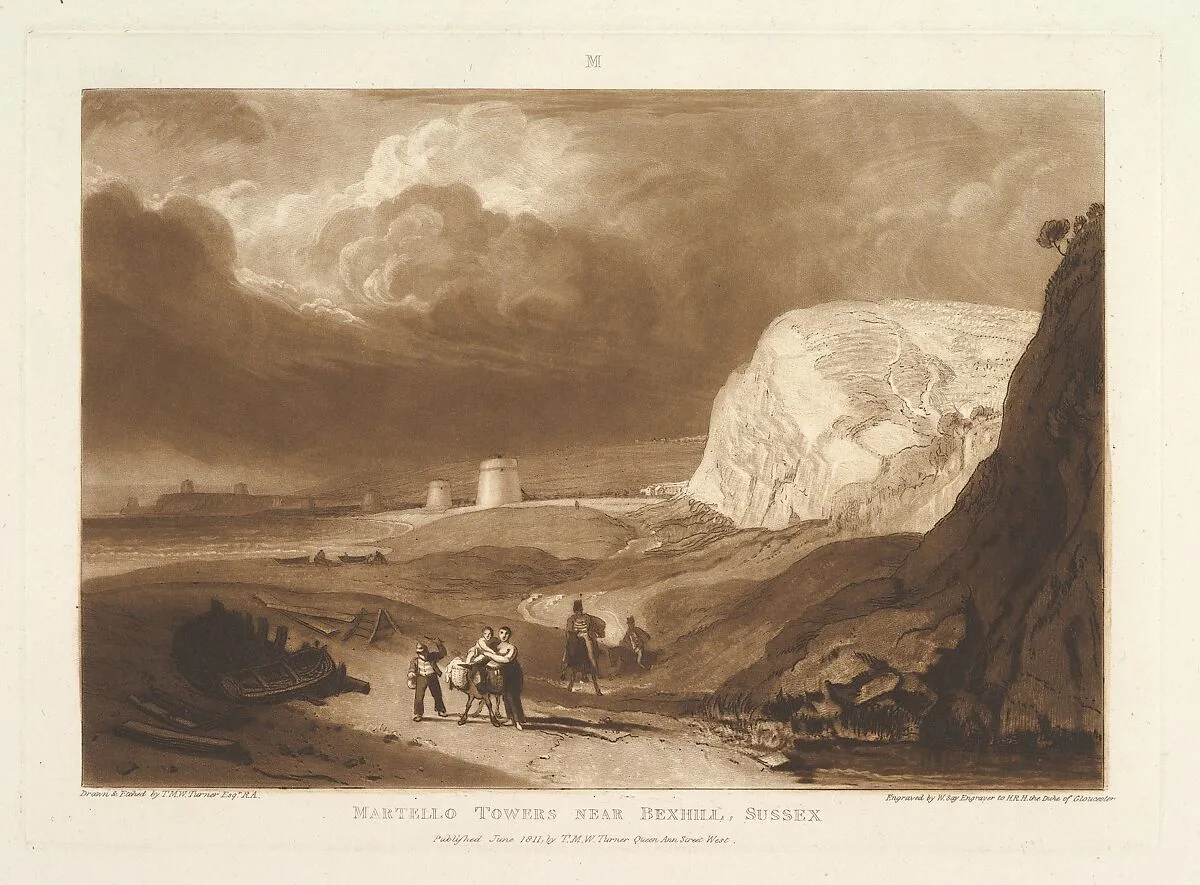 Martello Towers near Bexhill, Sussex (Liber Studiorum, part VII, plate 34) — Joseph Mallord William Turner|William Say|Joseph Mallord William Turner
