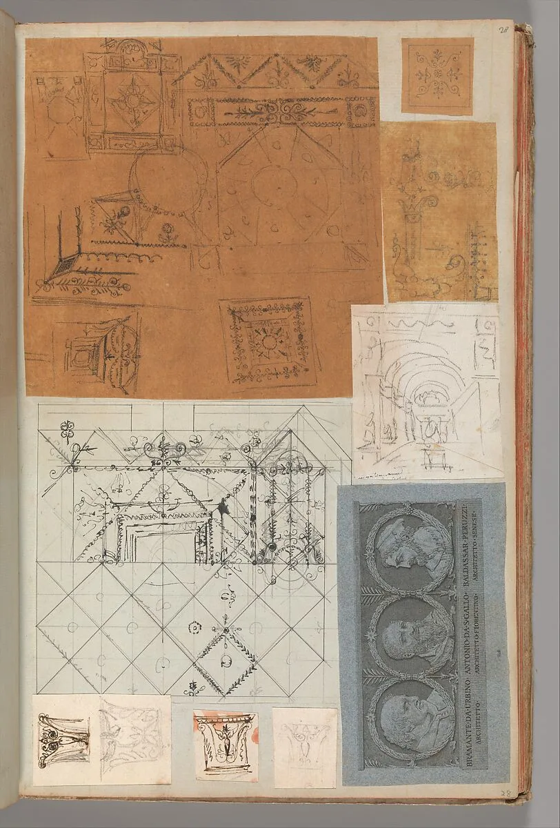 Page from a Scrapbook containing Drawings and Several Prints of Architecture, Interiors, Furniture and Other Objects — Pierre François Léonard Fontaine|Charles Percier