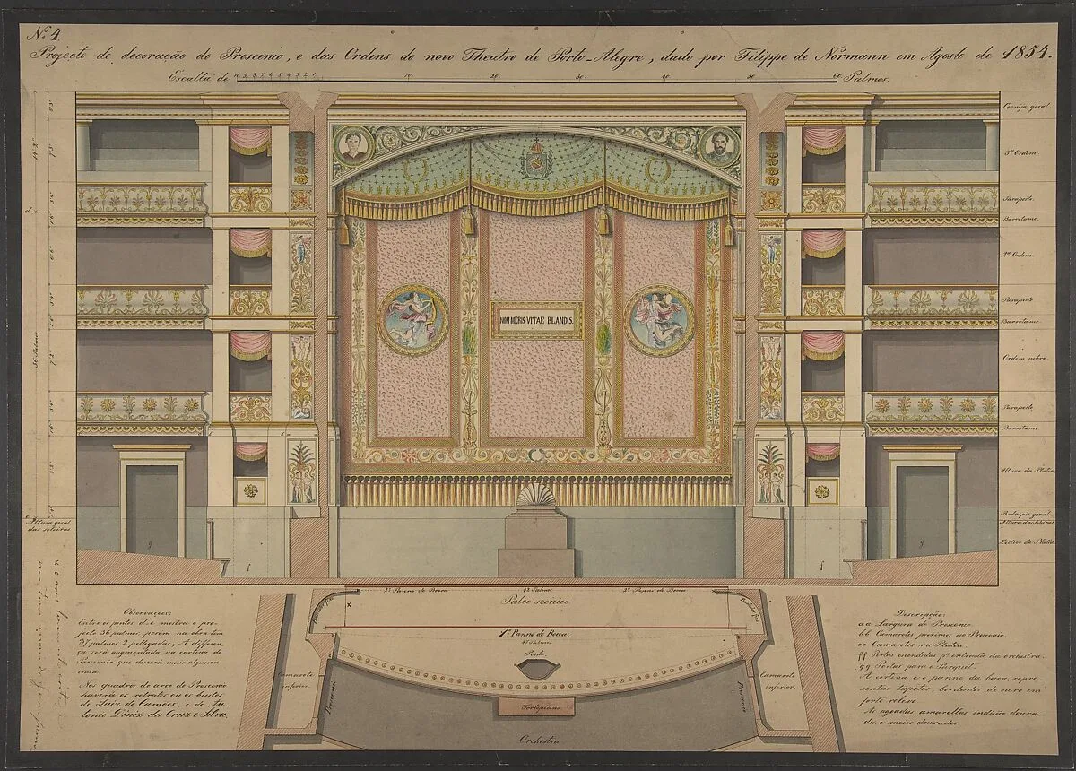 Finished Design for a Stage Set with Ruling and Notes — Anonymous, Portuguese, 19th century