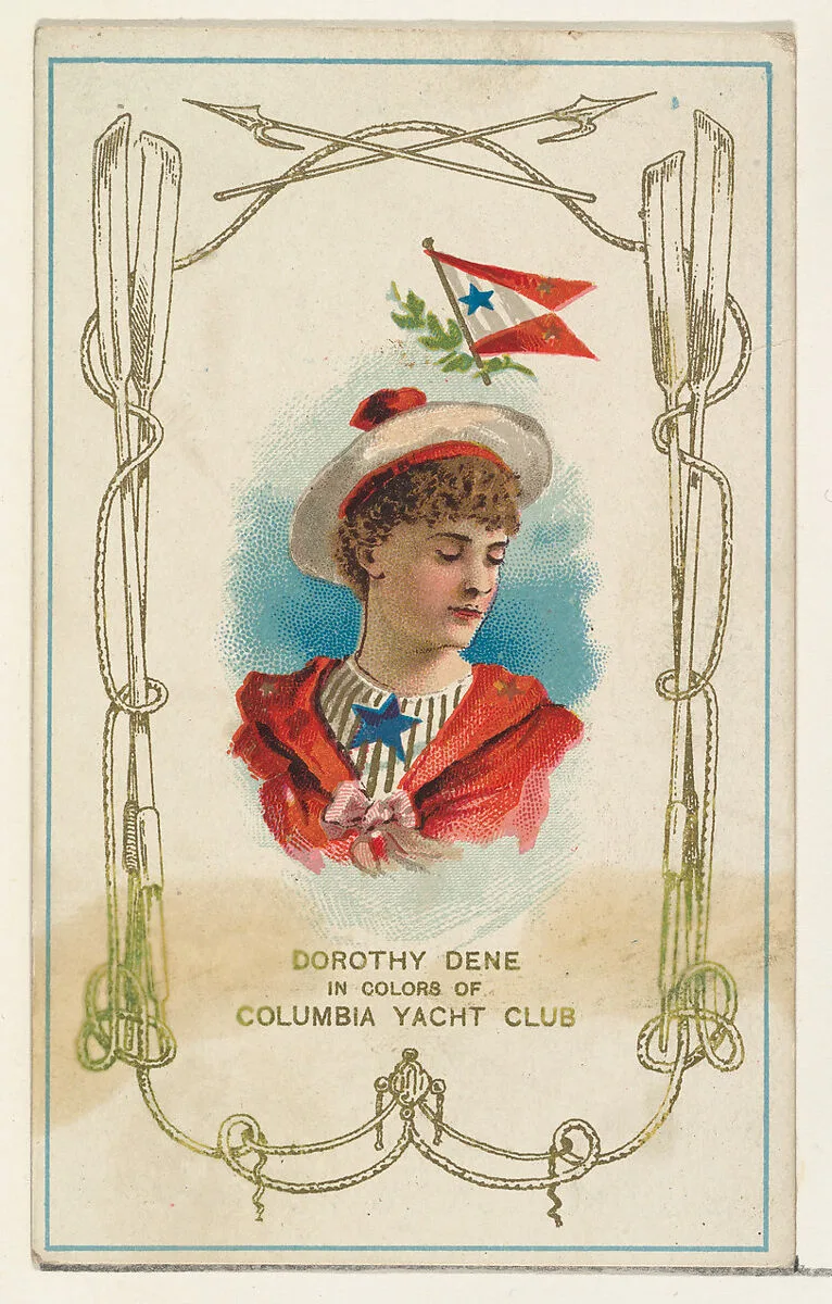 Dorothy Dene in Colors of Columbia Yacht Club, from the Yacht Colors of the World series (N140) issued by Duke Sons & Co. to promote Honest Long Cut Tobacco — W. Duke, Sons & Co.