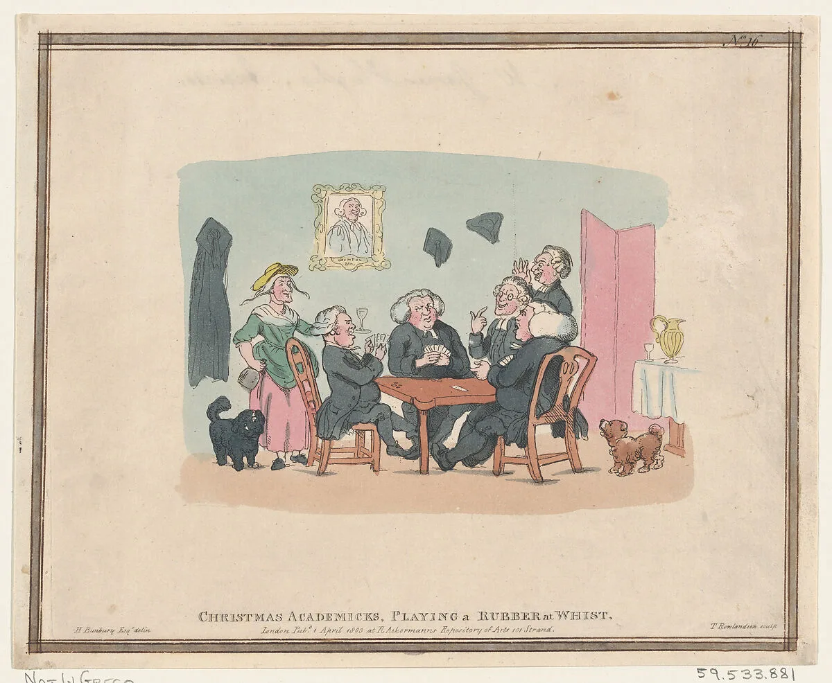 Christmas Academics Playing a Rubber at Whist — Henry William Bunbury|Rudolph Ackermann, London|Thomas Rowlandson
