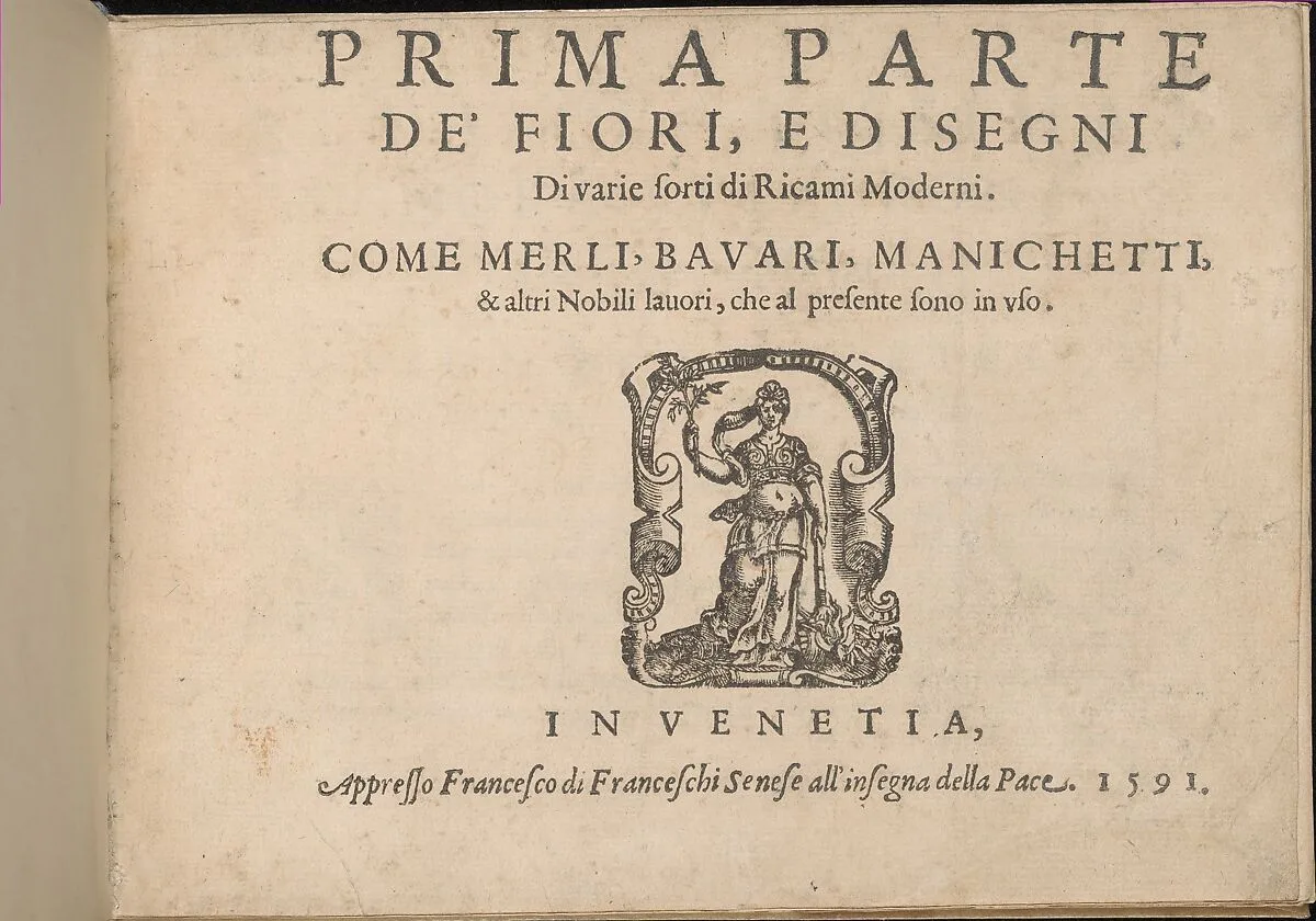 Prima Parte de' Fiori, e Disegni di varie sorti di Ricami Moderni, title page (recto) — Giovanni Battista Ciotti|Francesco de' Franceschi