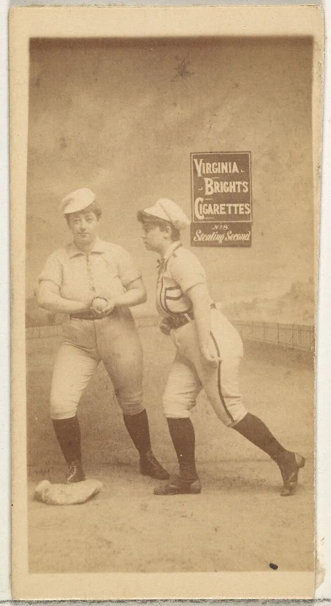 Stealing Second, from the Girl Baseball Players series (N48, Type 2) for Virginia Brights Cigarettes — Allen & Ginter