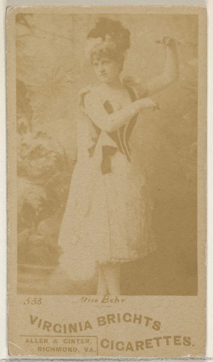 Card 533, Miss Behr, from the Actors and Actresses series (N45, Type 6) for Virginia Brights Cigarettes — Allen & Ginter