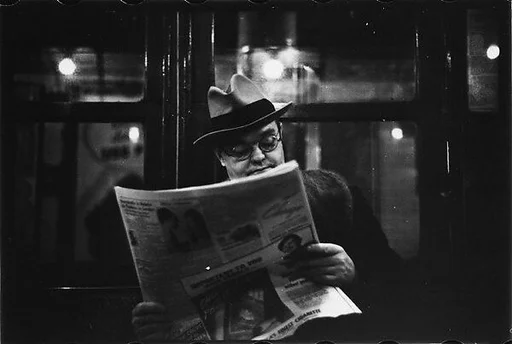 [Five 35mm Film Frames: Subway Passengers, New York City: Men in Hats]
