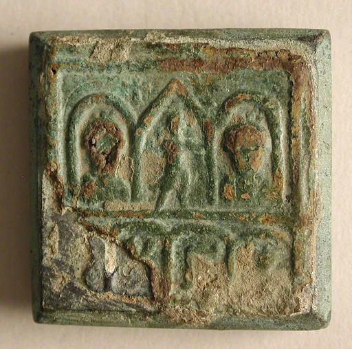 Copper-Alloy Balance Weight with Figures in an Architectural Setting
