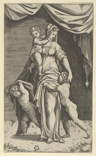 Charity personified by a woman with three children