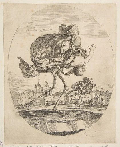 Death carrying an infant, from "The five deaths" (Les cinq Morts)