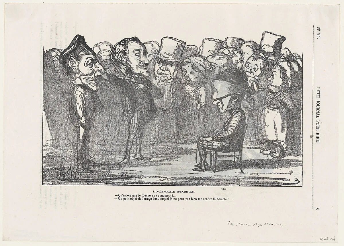 The incomparable somnabulist," from 'Memories of the celebration at St. Cloud,' published in Le Petit Journal pour Rire, September 16, 1865 — Honoré Daumier