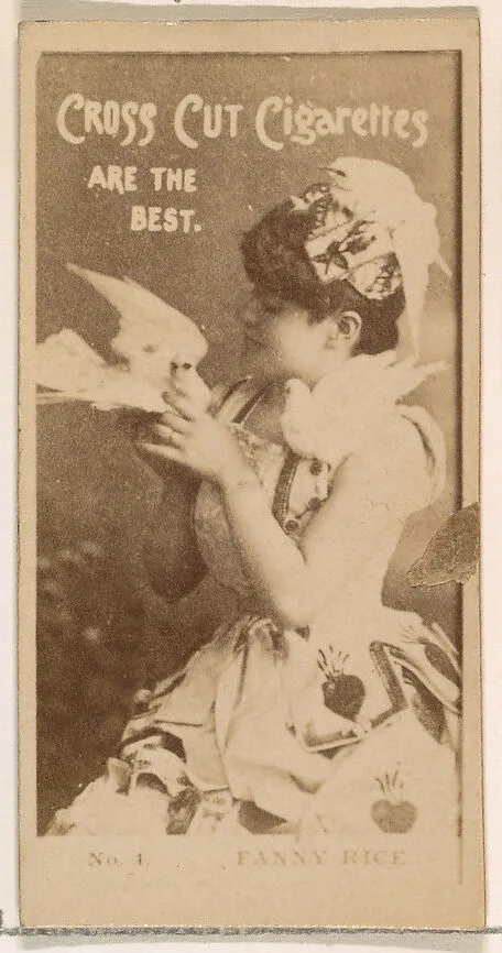 Card Number 1, Fanny Rice, from the Actors and Actresses series (N145-2) issued by Duke Sons & Co. to promote Cross Cut Cigarettes — W. Duke, Sons & Co.
