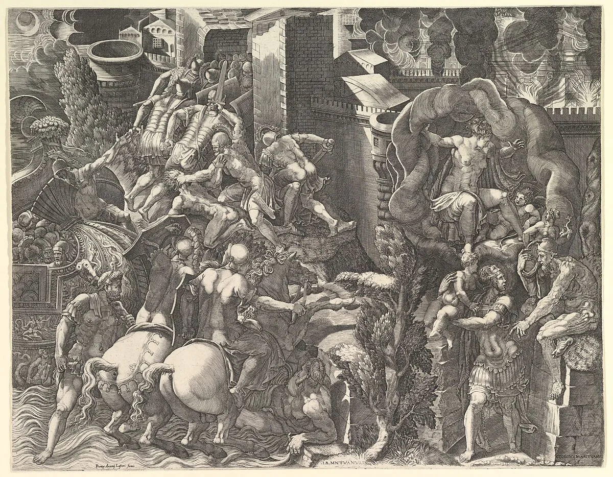 The Fall of Troy and the Escape of Aeneas — Giorgio Ghisi|Giovanni Battista Scultori|Antonio Lafreri