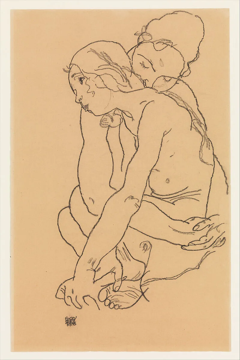 Woman and Girl Embracing — Egon Schiele