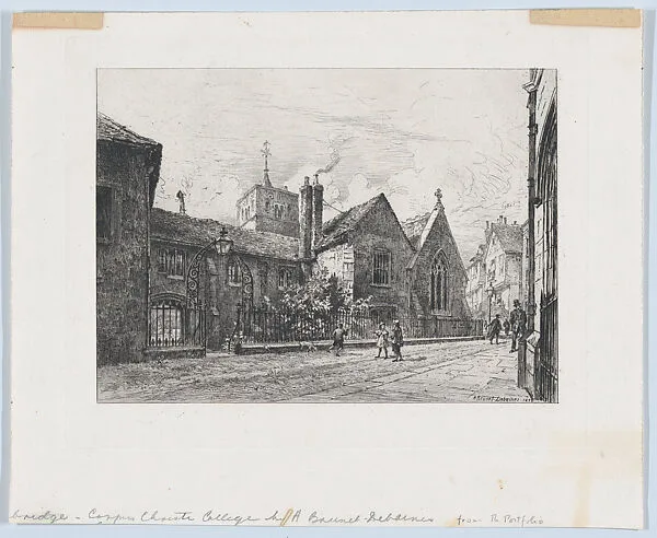 Corpus Christi College and the Tower of St. Benet's, Cambridge, from "The Portfolio" — Alfred-Louis Brunet-Debaines