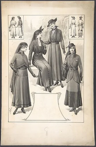 Designs for Four Women's Ensembles (Three with Veils)