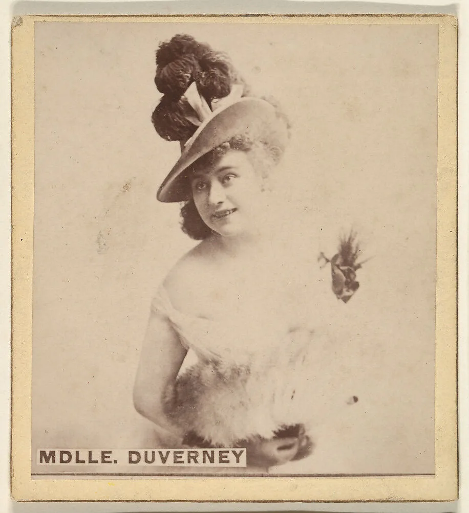 Mdlle. Duverney, from the Actresses series (N246), Type 2, issued by Kinney Brothers to promote Sporting Extra Cigarettes — Kinney Brothers Tobacco Company