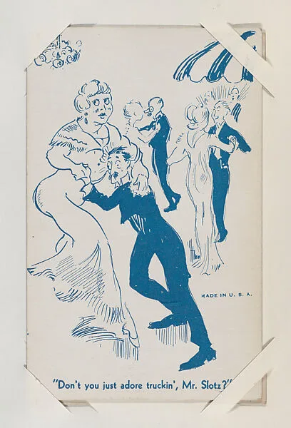 "Don't you just adore truckin', Mr. Slotz?" from Exhibit Comics Cards (W431) — Unknown