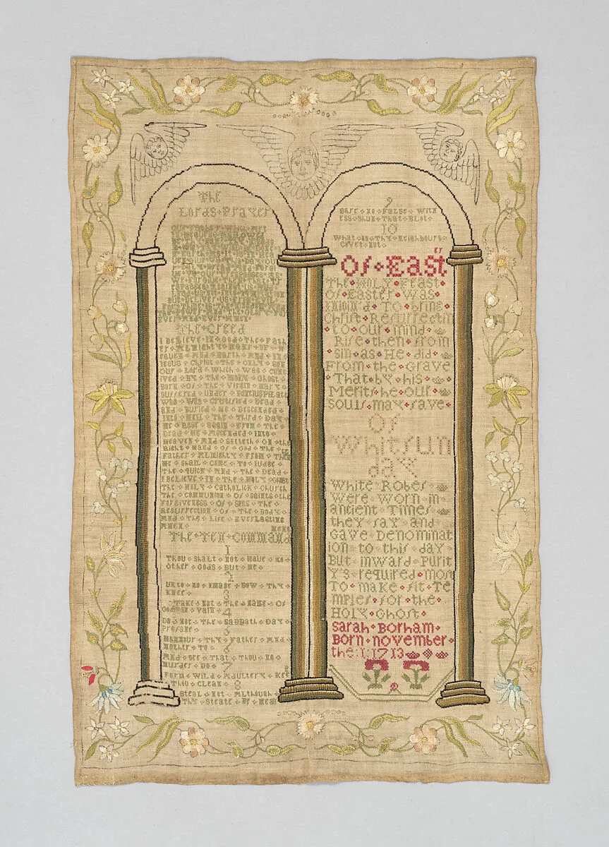 Sampler with the Lord's Prayer, the Ten Commandments and other text — Sarah Borham