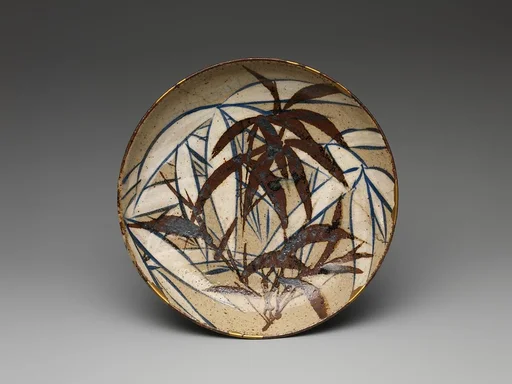 乾山焼 銹絵染付竹図皿|Dish with Bamboo Leaves
