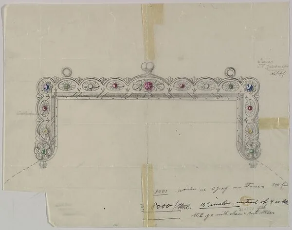 Design for a Silver Clasp for a Purse Adorned with Semi-precious Stones — Anonymous, Czech, early 20th century
