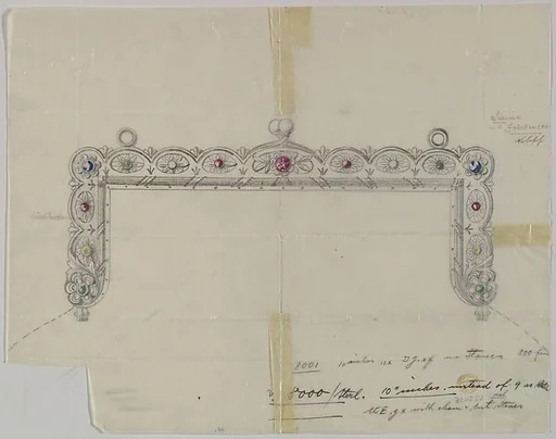 Design for a Silver Clasp for a Purse Adorned with Semi-precious Stones