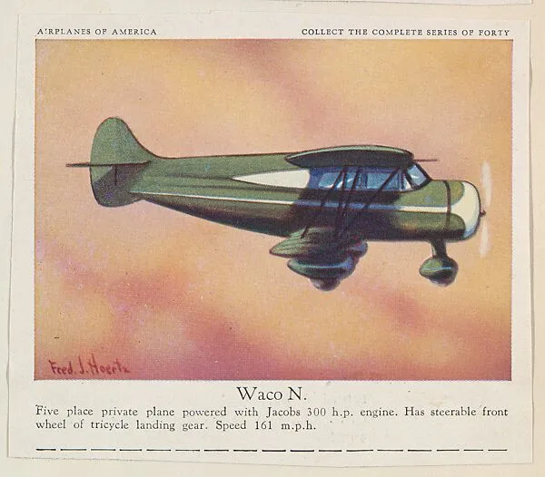 Waco N., collector card from the Airplanes of America series (D2), issued by the Kelley Baking Company to promote Kelley's Bread — Kelley Baking Company