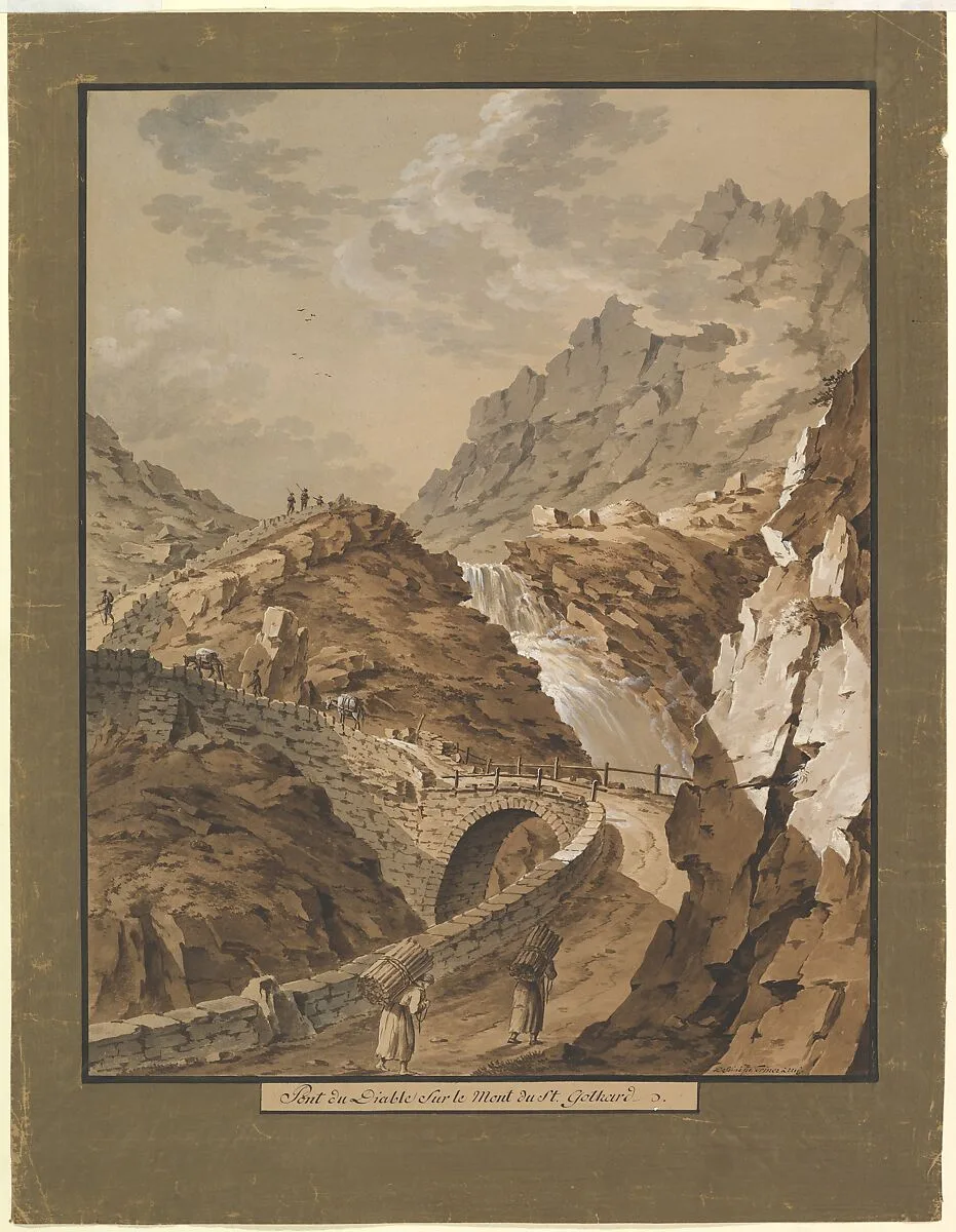 Devil's Bridge toward the Gothard Mountain in Switzerland — Franz Xaver Triner