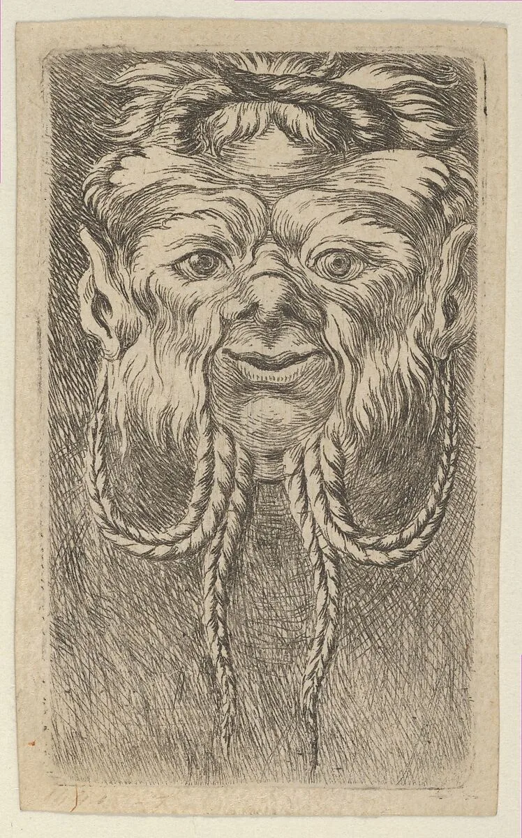 Satyr Mask with Overlapping Horns and Four Braided Strands of Beard, from Divers Masques — François Chauveau|Jacques Van Merlen