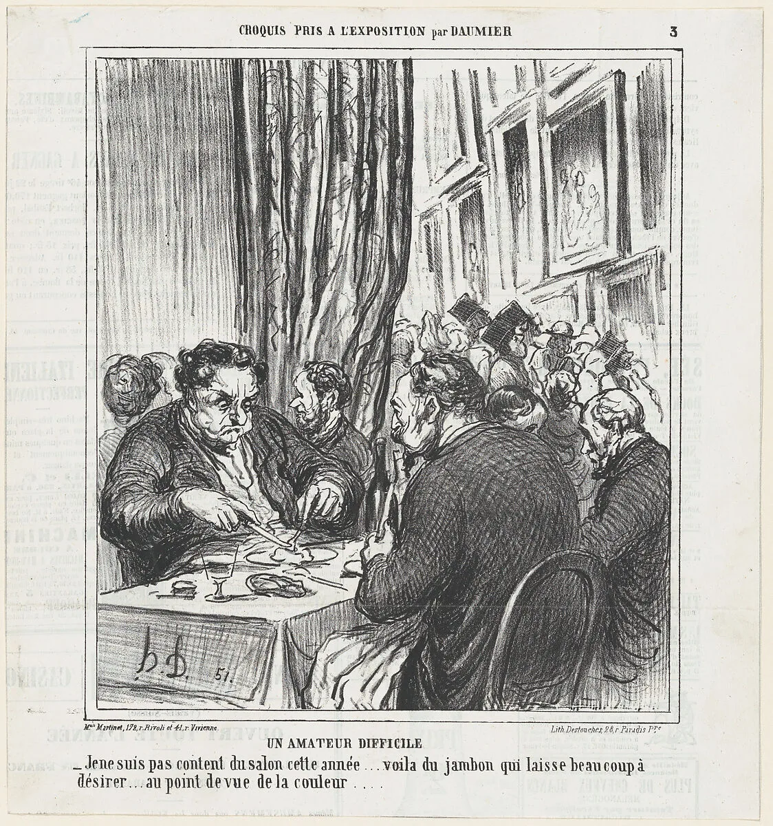A difficult patron of the arts, from 'Exhibition sketches,' published in Le Charivari, June 17, 1864 — Aaron Martinet|Destouches|Honoré Daumier