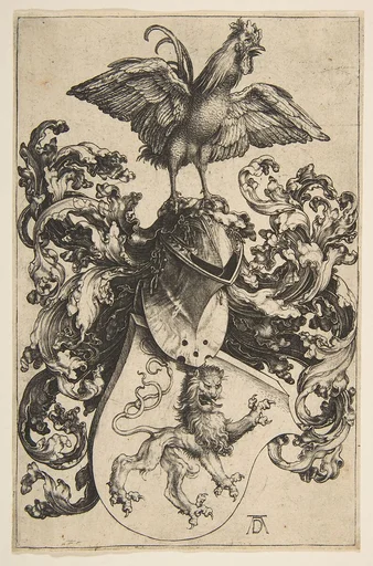 Coat of Arms with a Lion and a Cock