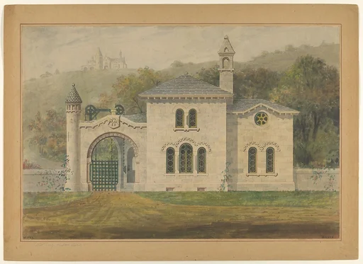 Gate Lodge for Amos G. Hull, Newburgh, New York (front elevation)