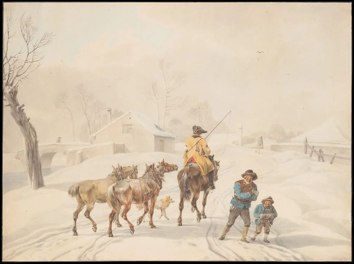 Postilion on Horse in a Winter Landscape — Wilhelm von Kobell