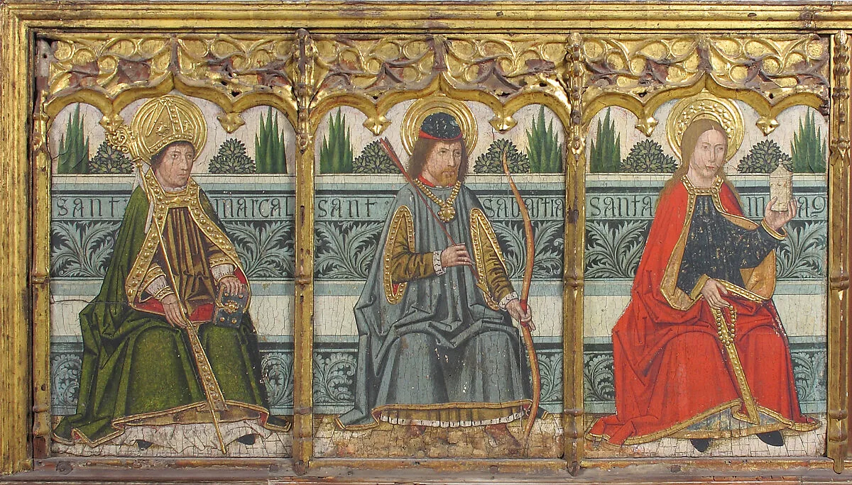 Predella panel with Saint Martial, Saint Sebastian, and Saint Mary Magdalen from Retable — Domingo Ram