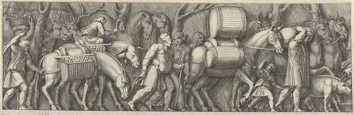 Plate 4: animals transporting goods being led by figures going to the right