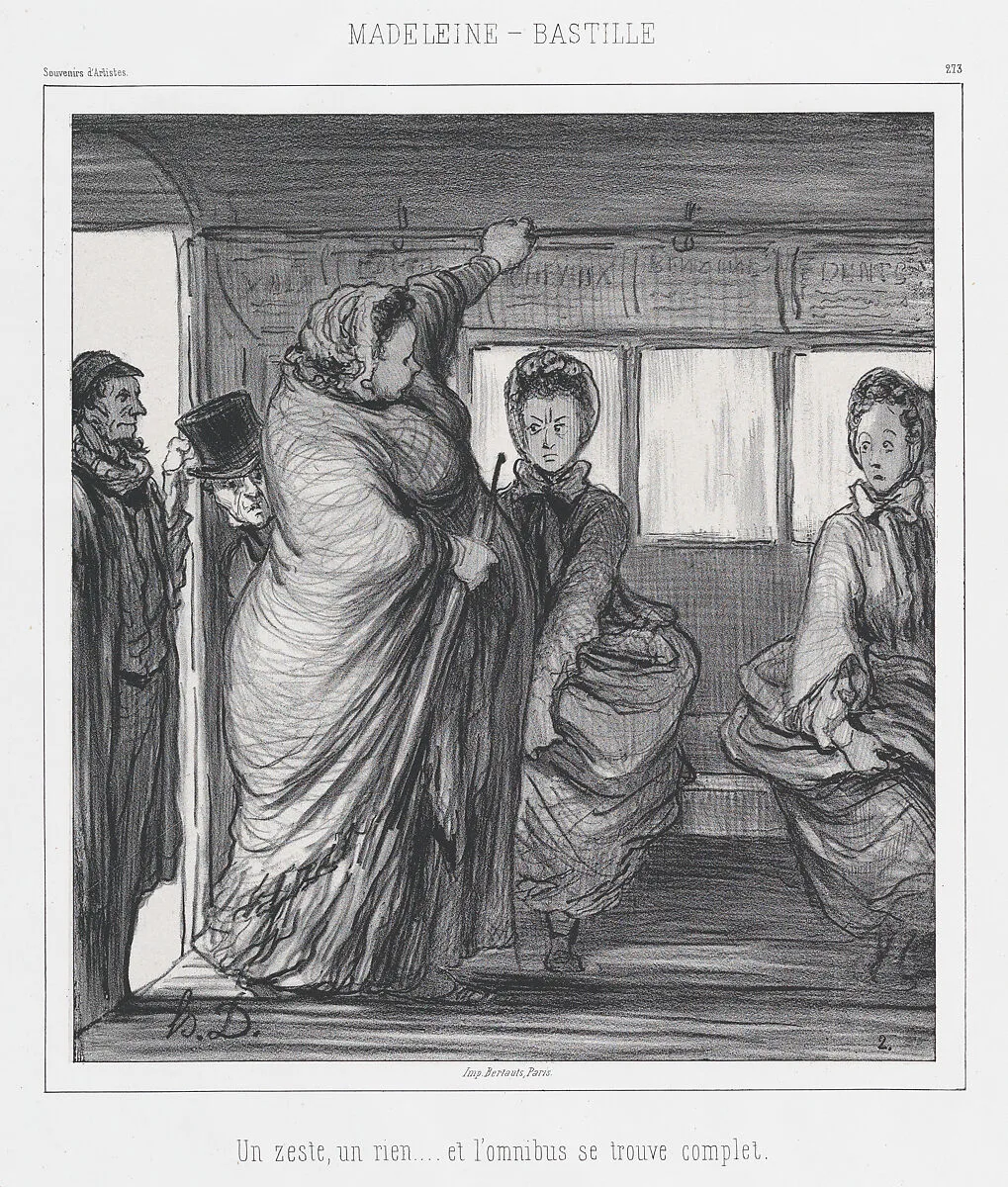 The Madeleine-Bastille Bus Line, A trifle, a nothing... and the bus is full, published in Souvenirs d'Artistes — Honoré Daumier|Bertauts