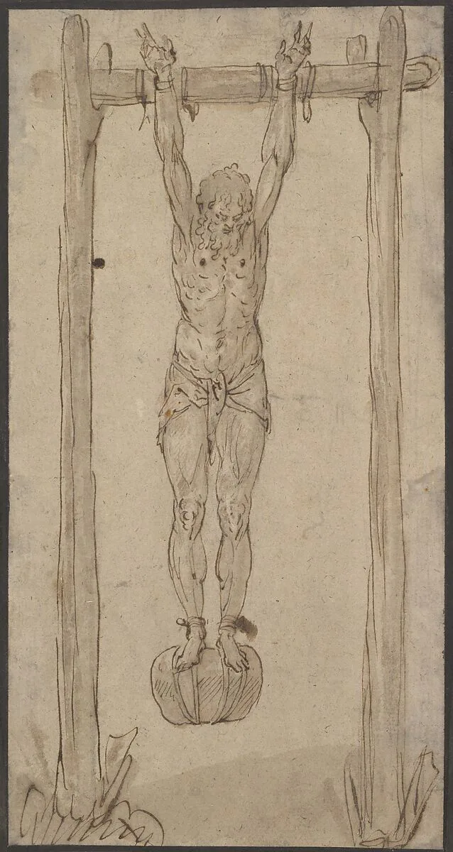 A Man Hanging by His Arms (the Corpse of the King?) — Frans Floris I|Alessandro Maganza