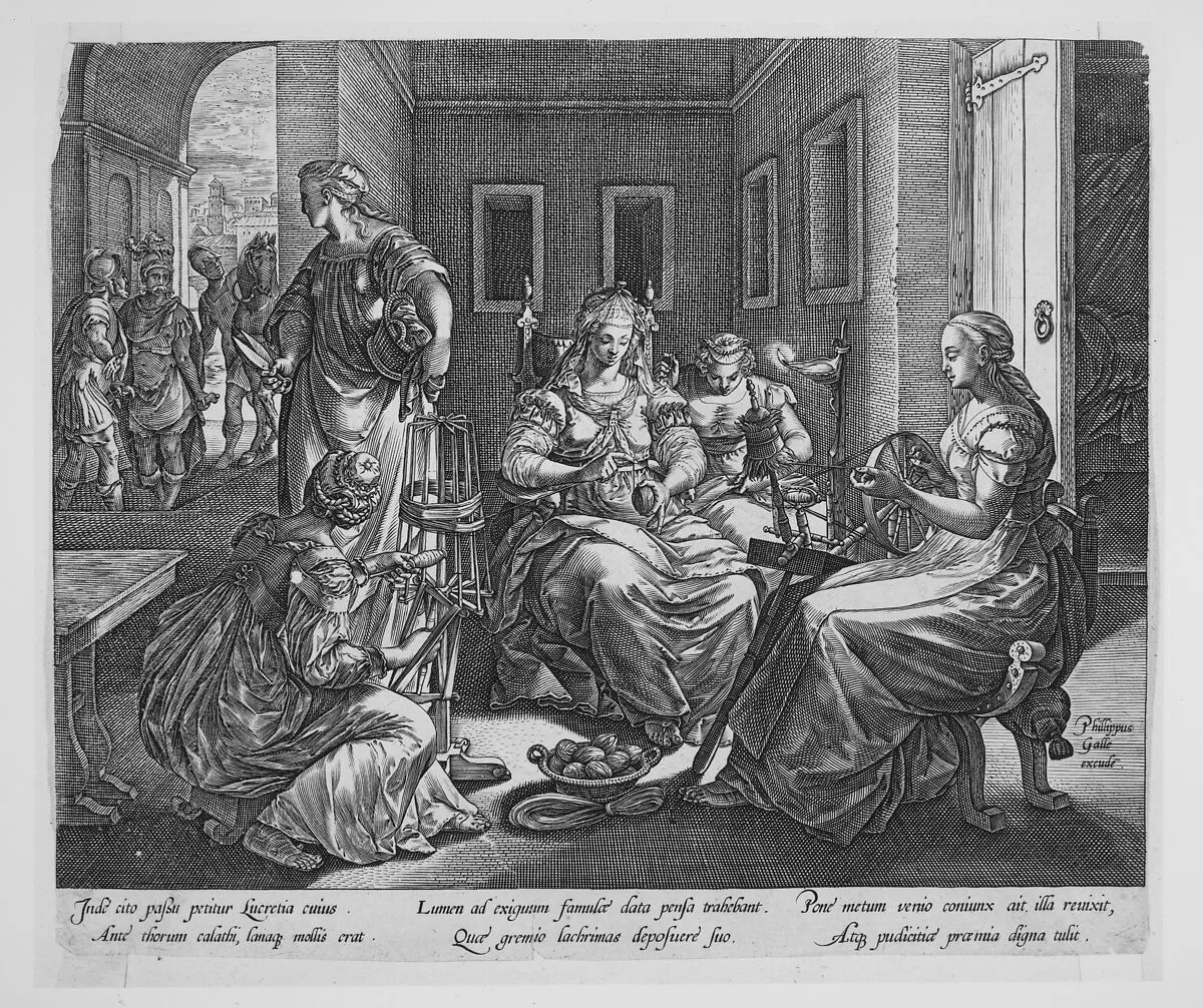 Lucretia and Her Women Spinning — Philips Galle|Hendrick Goltzius